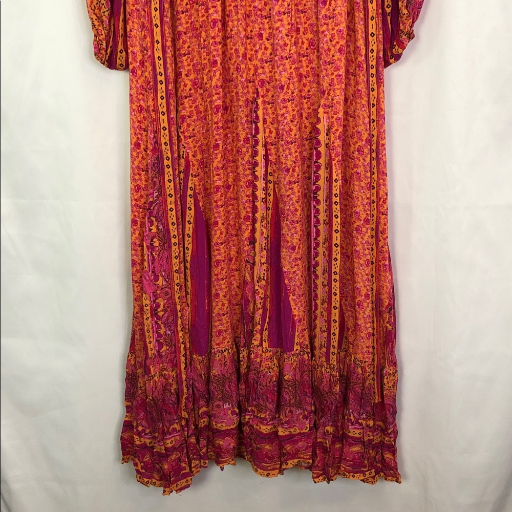 FREE PEOPLE  Happy Feeling Maxi Vibrant Pink & Orange Long Sleeve Dress Size S - Picture 12 of 16
